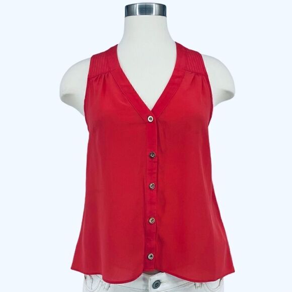 bebe Sleeveless Button Down Blouse - Hibiscus - Picture 5 of 13